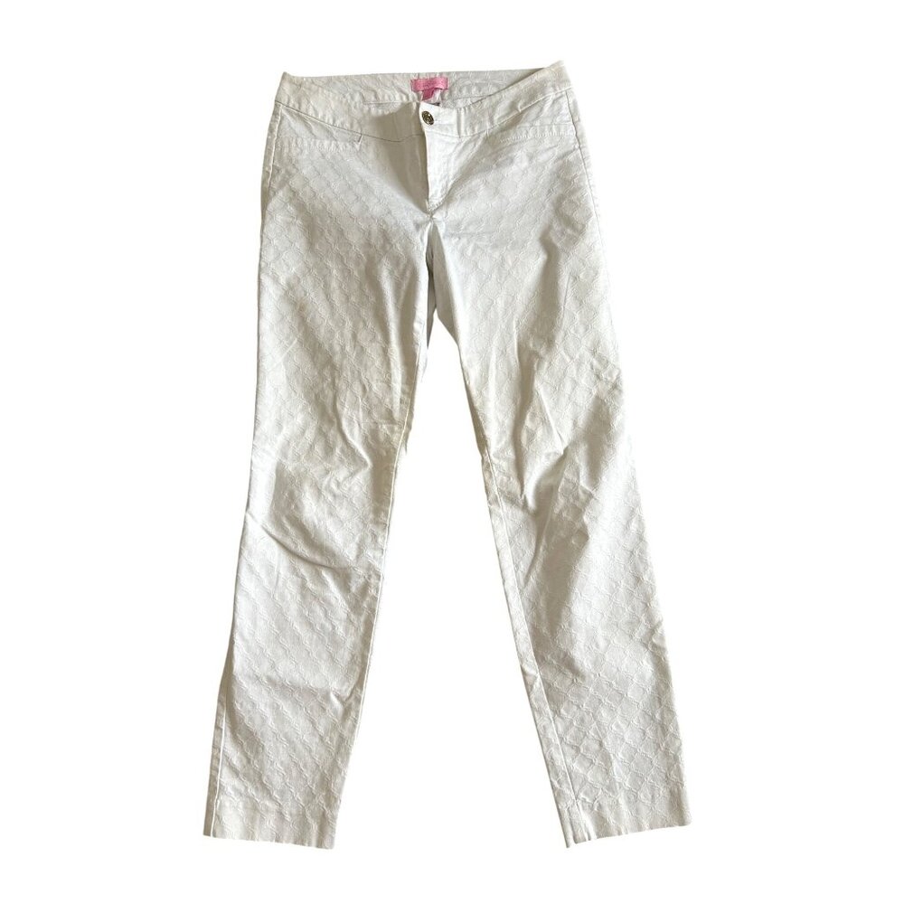 Lilly Pulitzer Womens Sz 4 White Jacquard Skinny Ankle Pants Bottoms